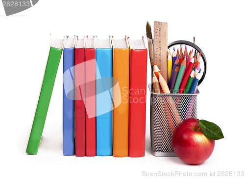 Image of Back to School concept.School Books and apple