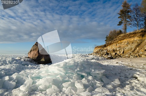 Image of North Estonian limestone shore on a sunny winter day