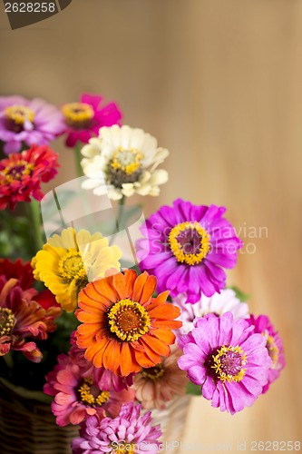 Image of bouquet of beautiful wild flowers in a wattled basket