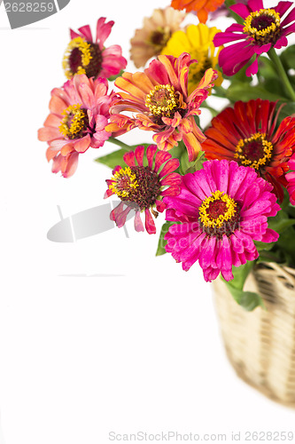 Image of Bouquet from different brights in a basket