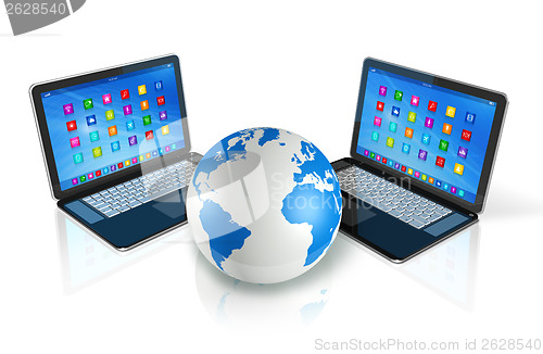 Image of Laptop Computers around World Globe