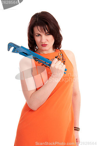 Image of woman with blue wrench