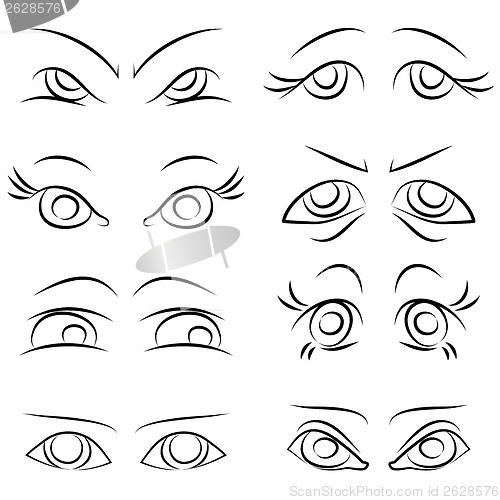 Image of emotions. Set of pairs of eyes. vector