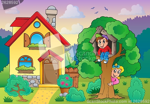 Image of Children playing near house theme 2