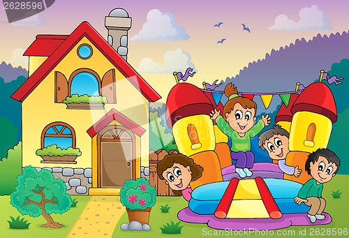 Image of Children playing near house theme 3