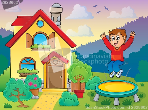 Image of Boy playing near house theme 1