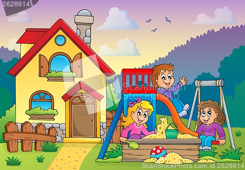 Image of Children playing near house theme 1