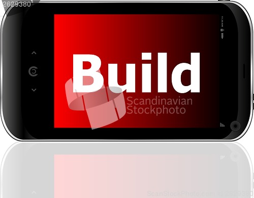 Image of smartphone with text build on display. Mobile smart phone on White background