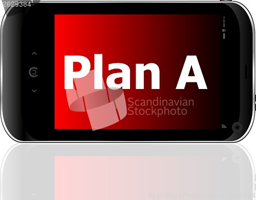 Image of plan a word on smart mobile phone with blue screen