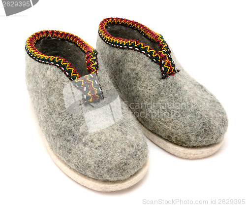 Image of Pair of traditional Austrian embroidered felt slippers