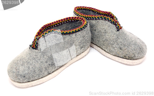 Image of Handmade embroidered grey felt slippers