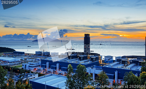 Image of power station at sunset