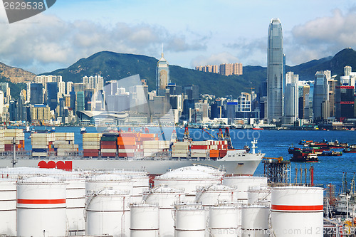 Image of Oil Storage tanks with urban background in Hong Kong 