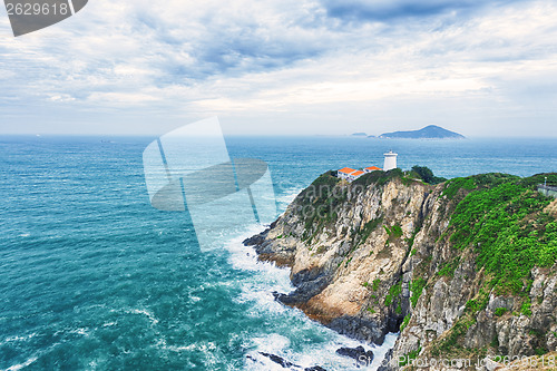 Image of White small lighthouse. Hong Kong
