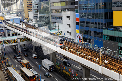 Image of Hong Kong downtown area, Train and highway