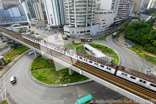 Image of roundabout and train traffic