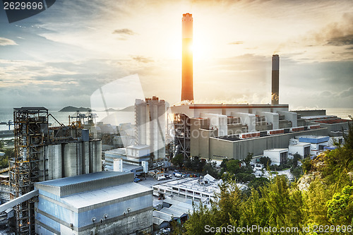 Image of Glow light of petrochemical industry on sunset.