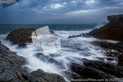 Image of beautiful mystical fog on the ocean 