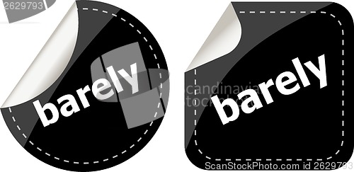 Image of barely word on black stickers button set, business label