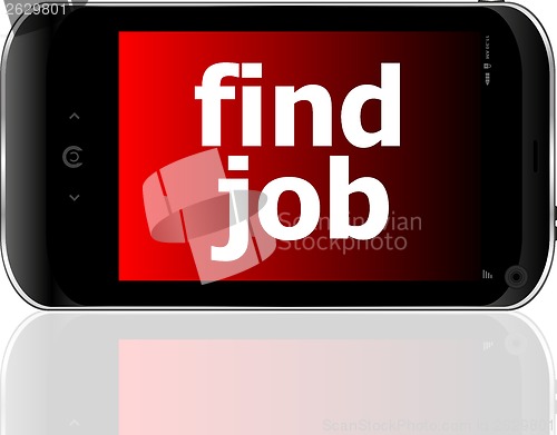 Image of smartphone with word find job on display, business concept