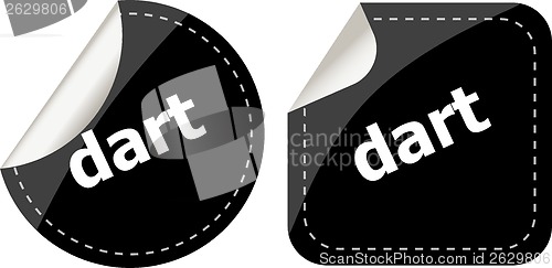 Image of dart word on black stickers web button set, label, icon