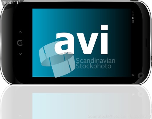 Image of Web development concept: smartphone with word avi on display