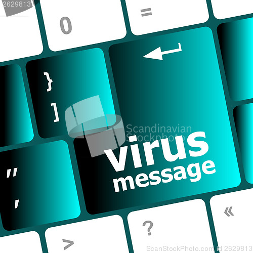 Image of Computer keyboard with virus message key