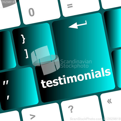 Image of testimonial word on keyboard key, notebook computer button