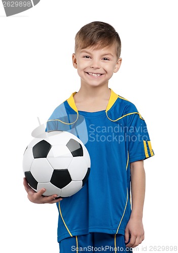 Image of Boy in ukrainian national soccer uniform