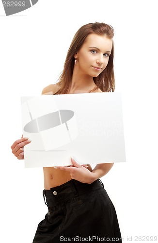 Image of lovely girl holding blank sign board