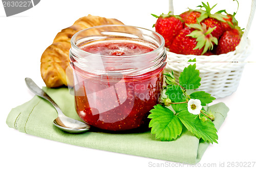 Image of Jam of strawberry with a croissant