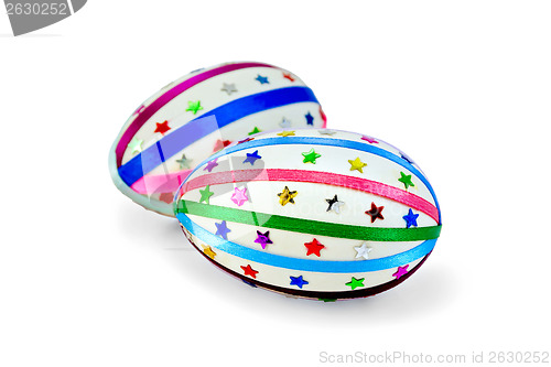 Image of Easter Egg with colored ribbons and sequins