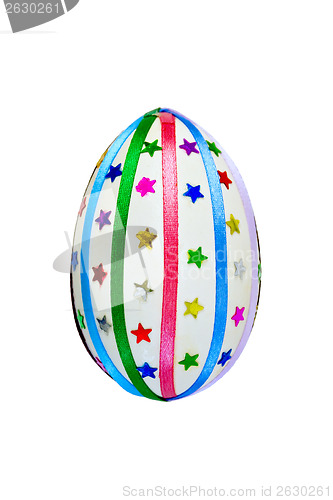 Image of Easter egg with ribbons and sequins