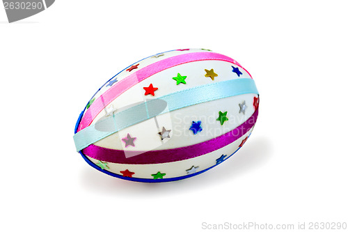 Image of Easter Egg with colored ribbons and stars