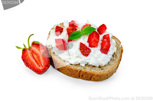 Image of Bread with curd cream and berries of strawberries