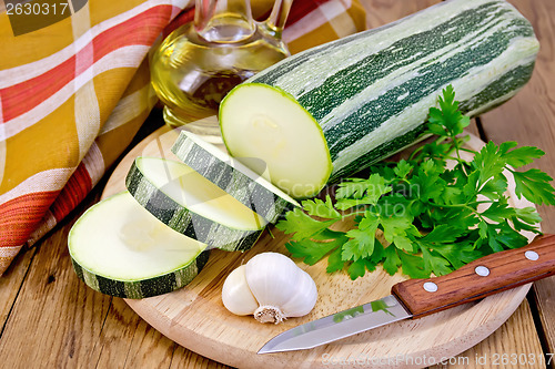 Image of Zucchini green striped with oil on board