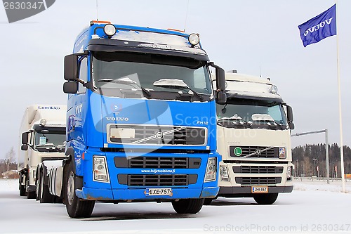 Image of Volvo Trucks on a Yard in Winter