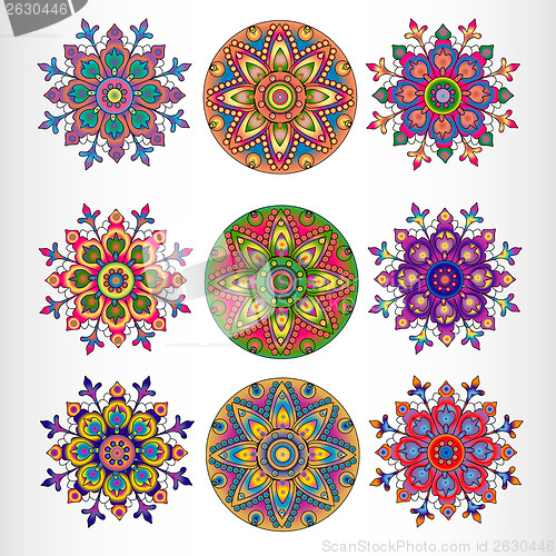 Image of Set of nine ornamental round lace pattern.