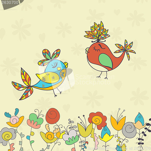 Image of background with flowers and birds