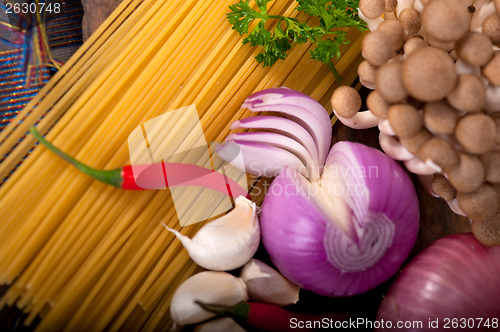 Image of Italian pasta and mushroom sauce ingredients