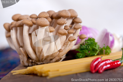 Image of Italian pasta and mushroom sauce ingredients