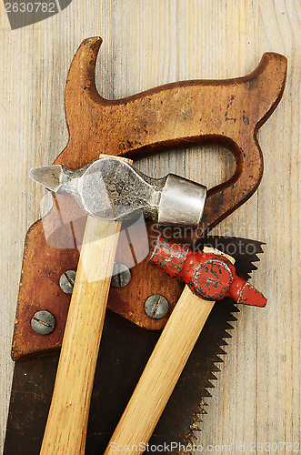 Image of two hammer and old saw 