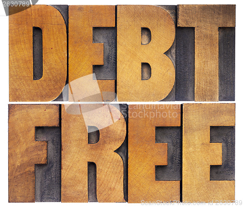 Image of debt free in wood type