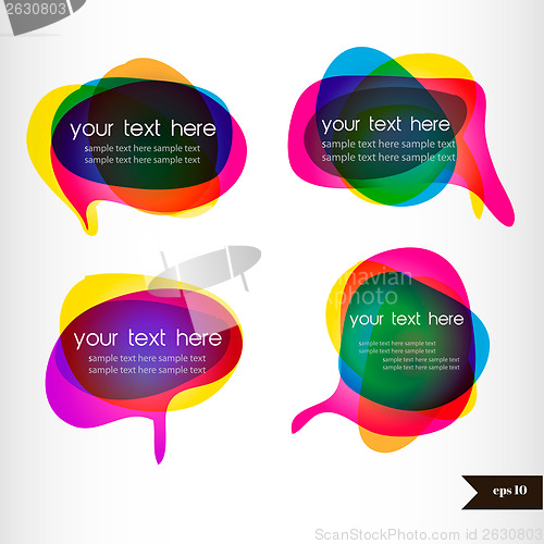 Image of Set of four colorful speech bubble with transparency