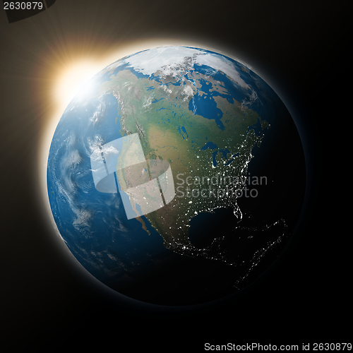 Image of Sun over North America on planet Earth