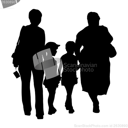 Image of Silhouette of family, mother and children and grandmother on whi