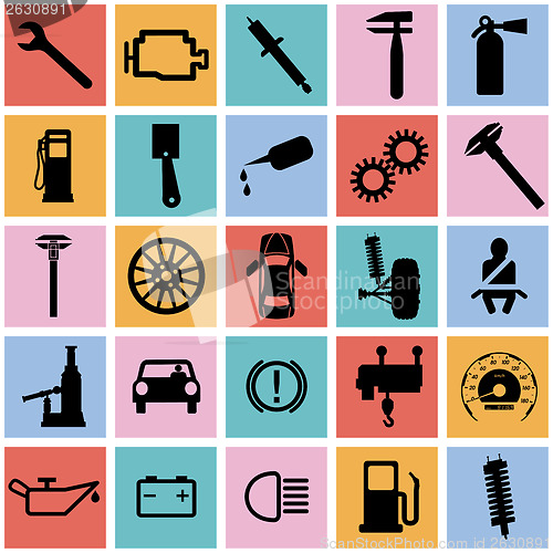 Image of Collection flat icons. Car symbols. Vector illustration.