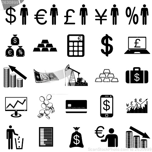 Image of Collection flat icons.  Finance symbols. Vector illustration.