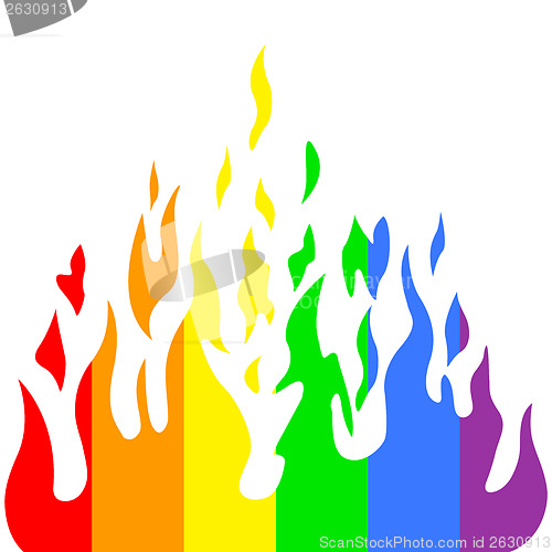 Image of Burn flame fire rainbow colors, vector illustration.
