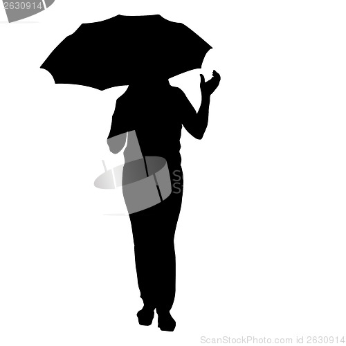 Image of Silhouette of girl with an umbrella. Vector illustration.